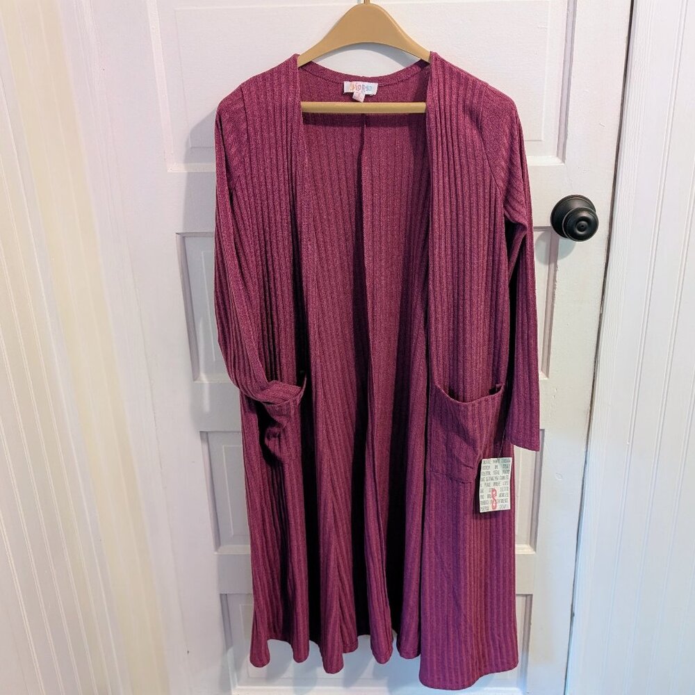 NWT LuLaRoe Women's Sarah Duster Cardigan Size Small Vertical Ribbed Pink/Purple